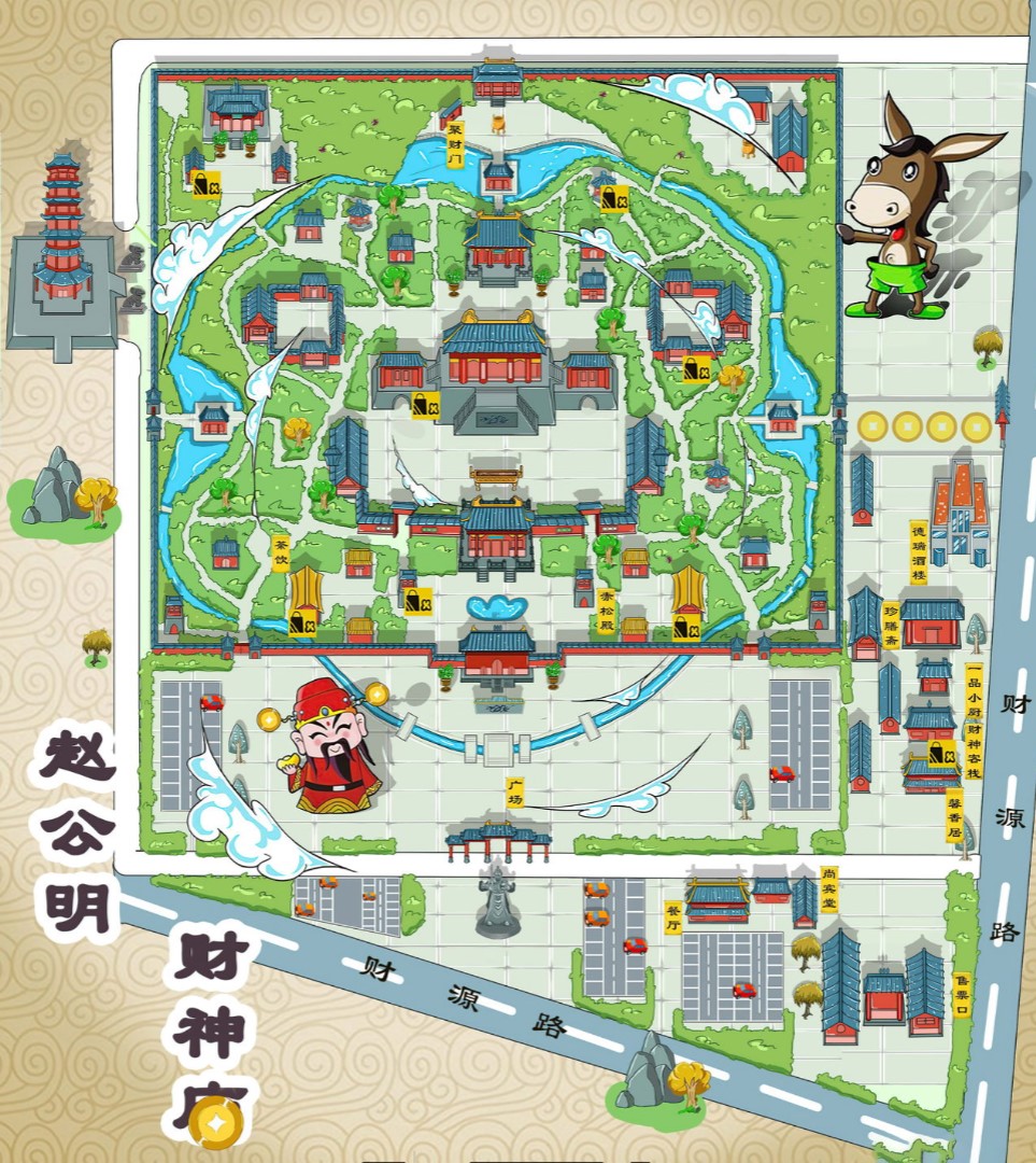 文教镇寺庙类手绘地图